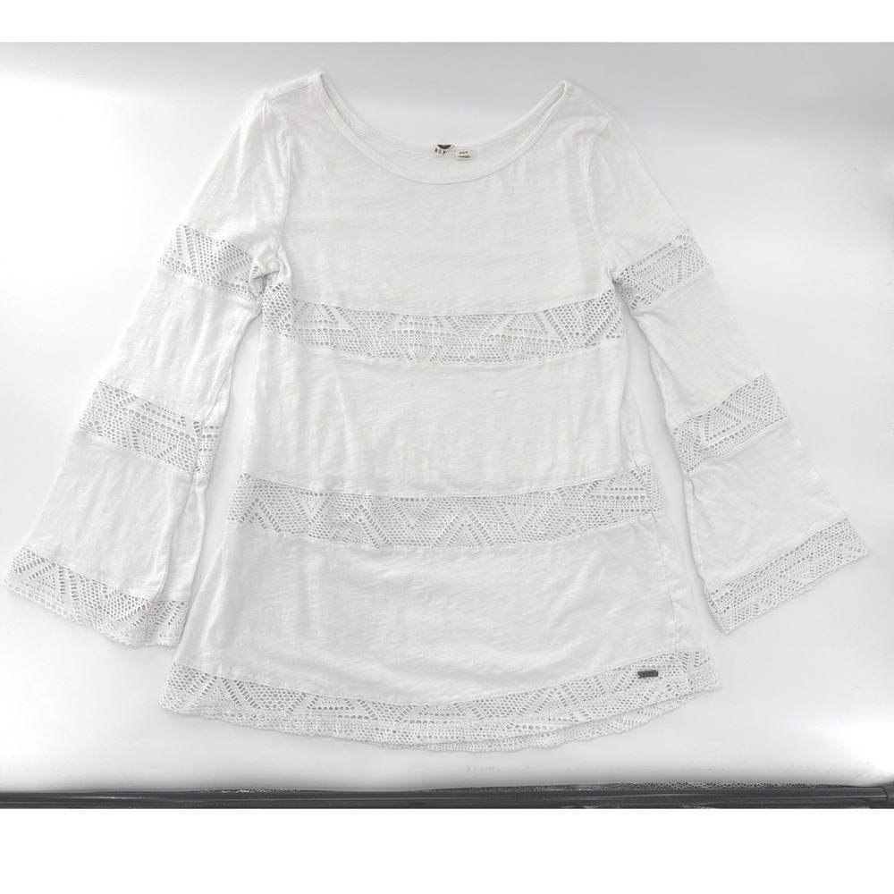Roxy (White) Crochet Lace‎ Bell Sleeve Top Women Medium